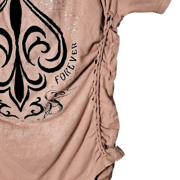 Affliction Womens Alchemy Foiled Velvet Graphic Spellout Braided Sides Shirt Med - Picture 6 of 11